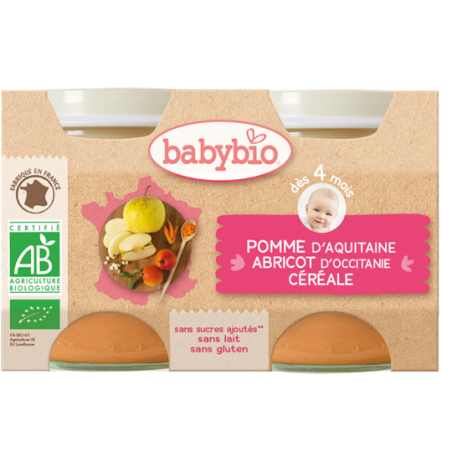 Babybio Pomme - Abricot - Céréale (dès 4 mois) 2 pièces Bio
