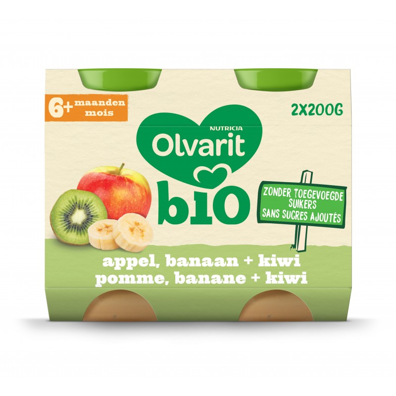 Olvarit Compote Bebe Pomme Banane Kiwi Des 6m 2x0g Bio