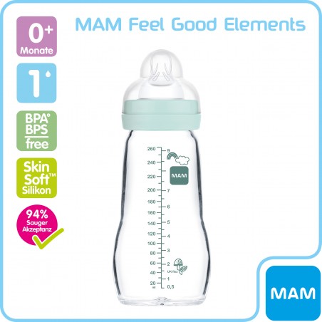 MAM Biberon Verre Feel Good Element 260 ml boy - Babyboom Shop