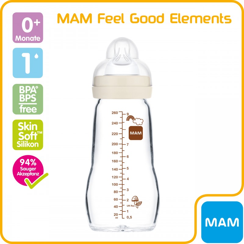 MAM Biberon Verre Feel Good Element 260 ml- Babyboom Shop - Babyboom Shop