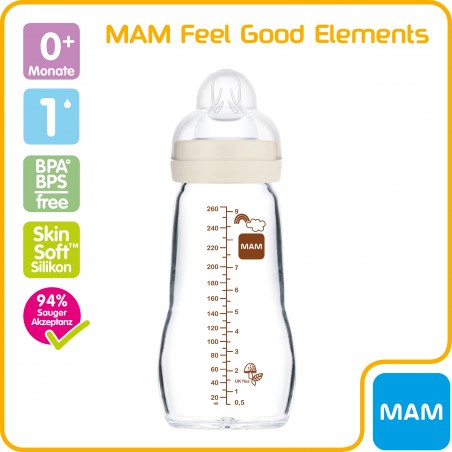 MAM Glazen Babyflesje Feel Good Elements 260 ml- Babyboom Shop