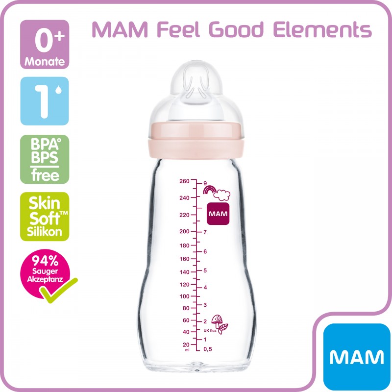 MAM Biberon Verre Feel Good Element 260 ml girl- Babyboom Shop