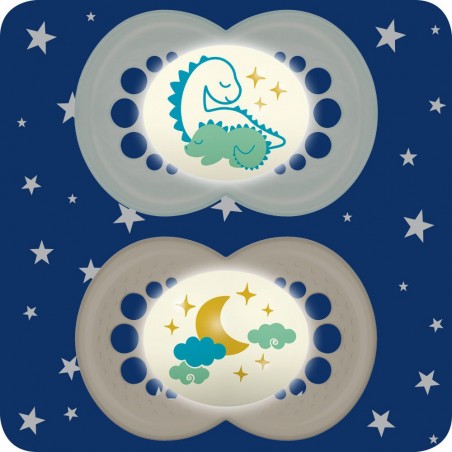 MAM Sucette Night silicone +16 mois dinosaure lune - Babyboom Shop