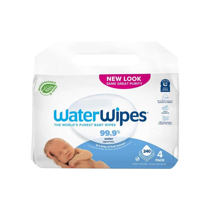 Waterwipes Lingettes bébé imprégnées d'eau biodégradables 4x60