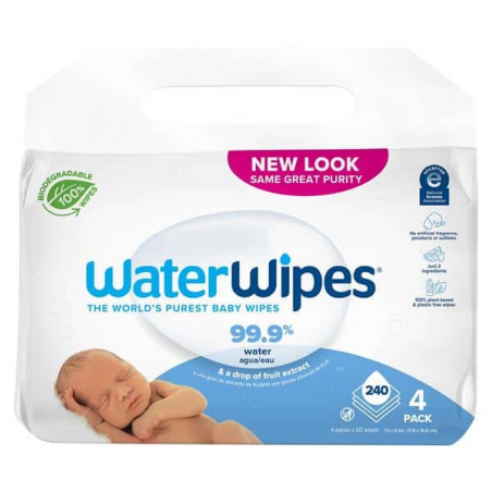 Waterwipes Lingettes bébé imprégnées d'eau biodégradables 4x60 pièces