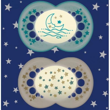 MAM - Fopspeen Night silikon +16 maanden maan/ster blauw/wit