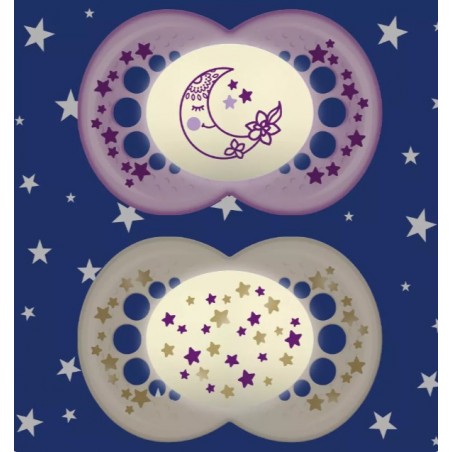 MAM - Fopspeen Night silikon +16 maanden maan/ster paars