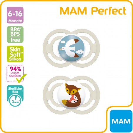 MAM Sucette Perfect Silicone 6-16 oiseau - Babyboom Shop