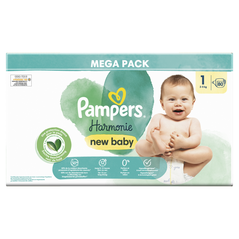 PAMPERS HARMONIE MEGA Pack de 80 Couches Taille 4 bébé de 9 à 14 Kg neuf  EUR 29,95 - PicClick FR