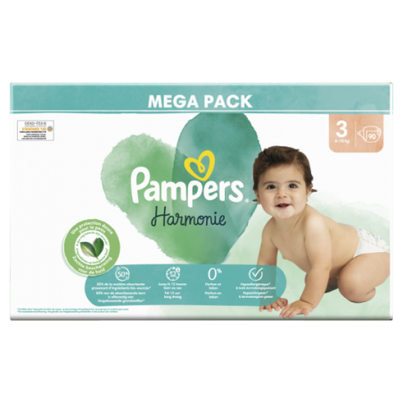 Pampers Harmonie Mega Cube Taille 3 90 pièces - Babyboom Shop