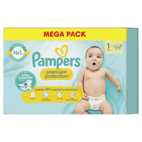 Pampers Premium Protection Mega Pack Maat 1 112 stuks - Babyboom Shop