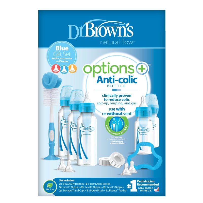 Dr. Brown's Options+ Coffret Cadeau Biberon Col Étroit Bleu